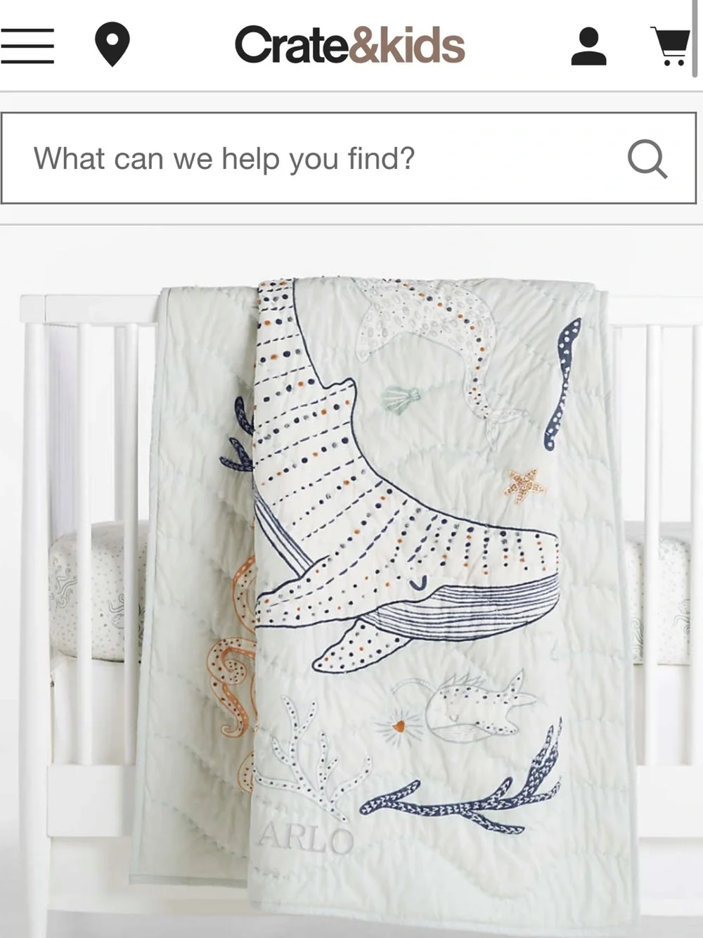 Crate&Barrel Whale & Sea Life Quilted Throw - Blue, White, Orange